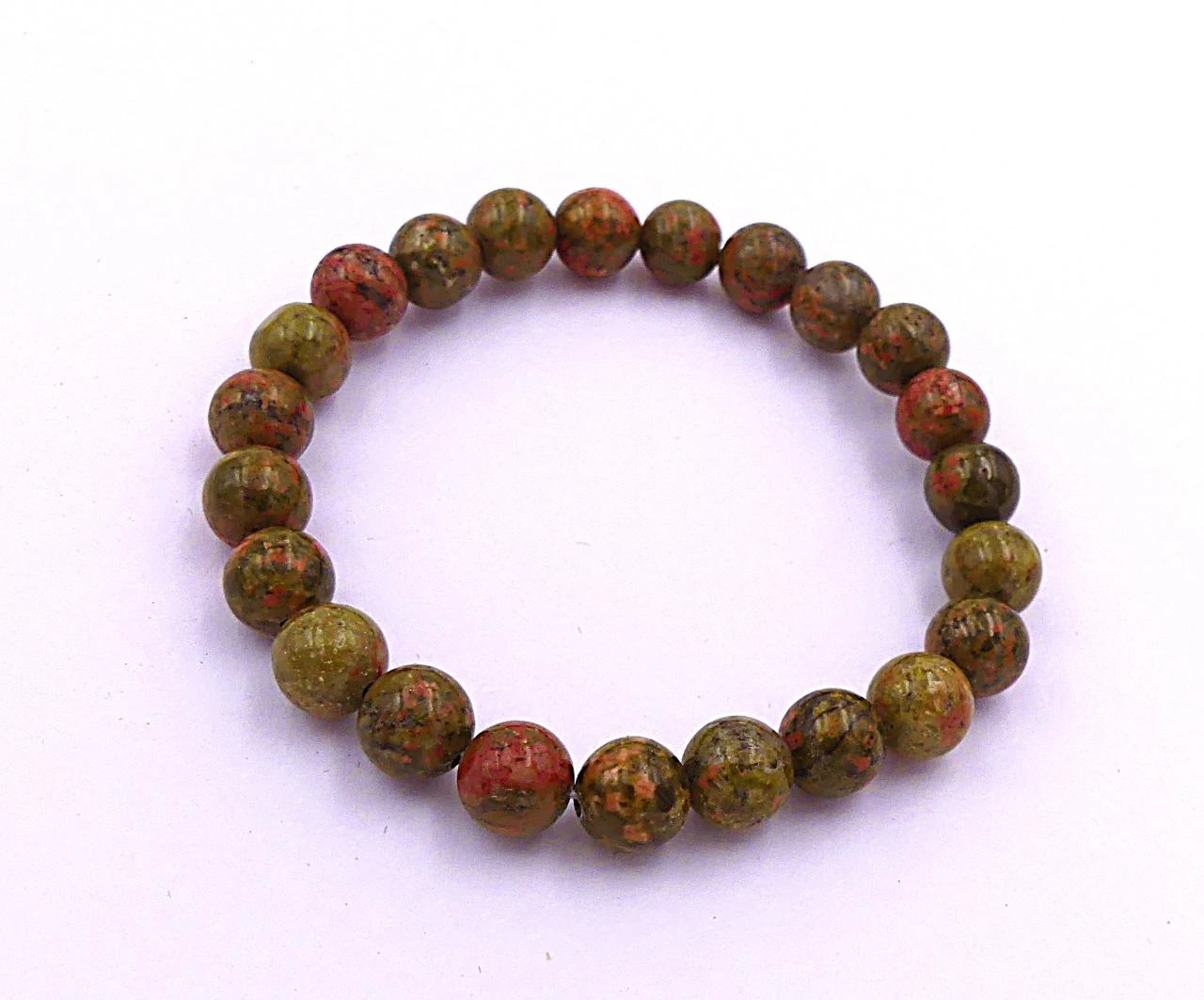 Bracelet élastique en pierre naturelle : unakite.